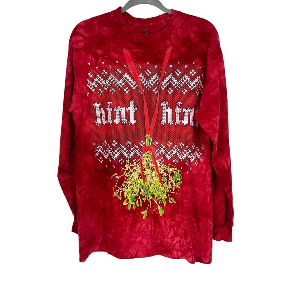 The Mountain T Shirt Men's Size L Red Tie‎ Dye Christmas Holiday Mistletoe